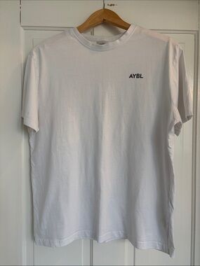 AYBL White Short Sleeve Crewneck T-Shirt with Black Logo Size Medium
